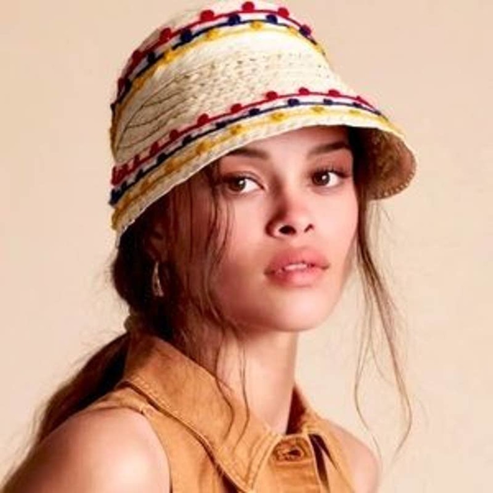 New Brixton Bondi Embroidered Palm Woven Visor Hat One Size